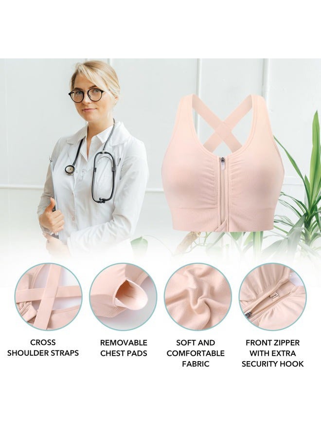 Evercute Zip Front Post-Surgery Bra Women's Wireless Sports Bras Padded Strappy Medium Support Yoga Exercise Athletic Bras - Image 2
