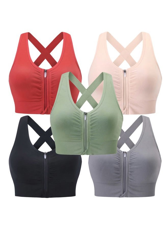 Evercute Zip Front Post-Surgery Bra Women's Wireless Sports Bras Padded Strappy Medium Support Yoga Exercise Athletic Bras - Image 1