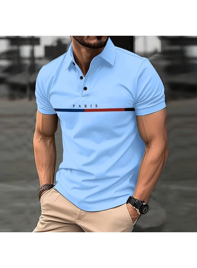 Paris Men Polo Shirt Fashion Fun Letter Print Polo T-Shirt Casual Button Summer Breathable Loose Business Clothing Men Short Sleeve Top - Image 1
