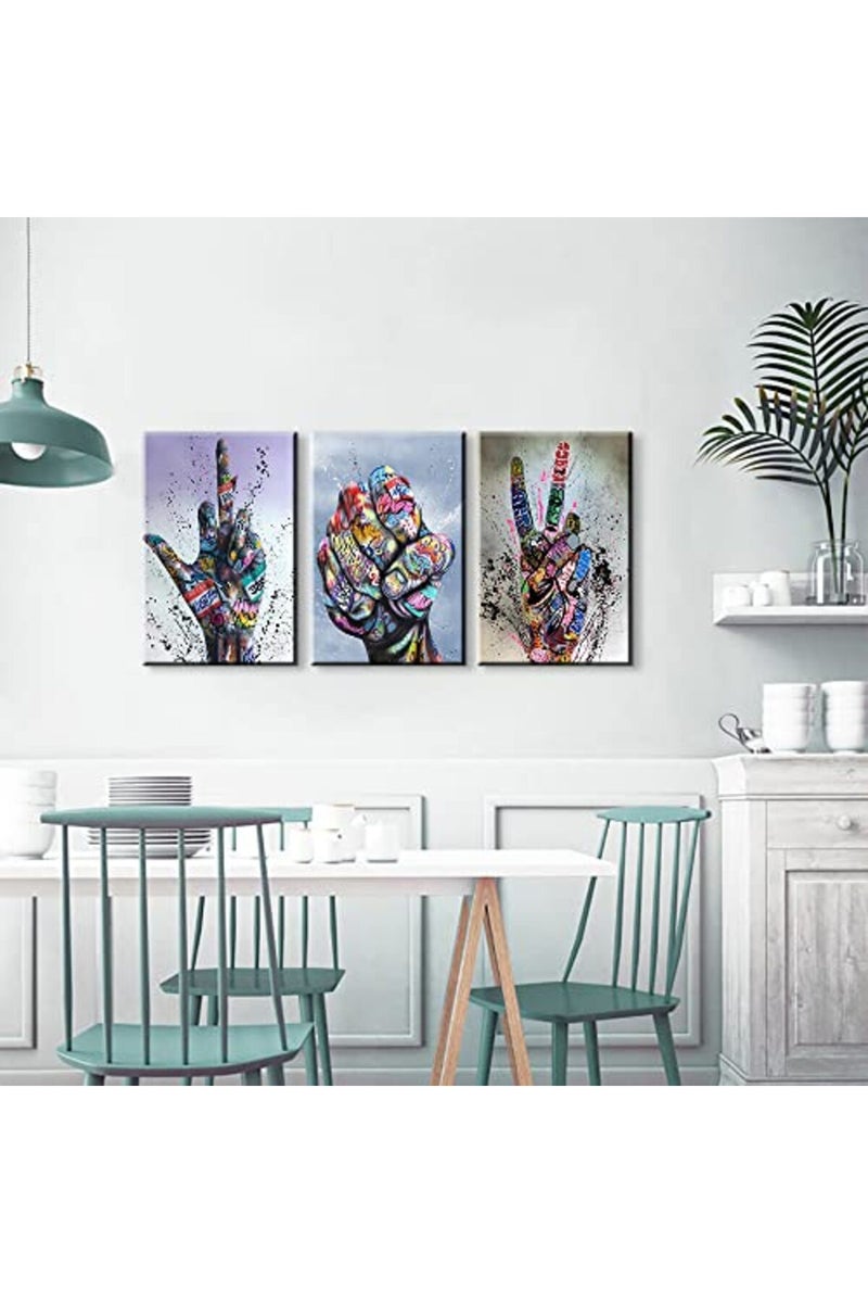 Mistyefly 3 Piece Graffiti Wall Art Hand Gestures Pop Poster Colorful Decor Canvas Street for Living Room Bedroom - Image 2