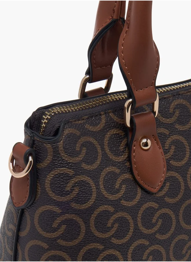 Celeste Women Monogram Print Tote Bag with Zip Closure and Double Handle