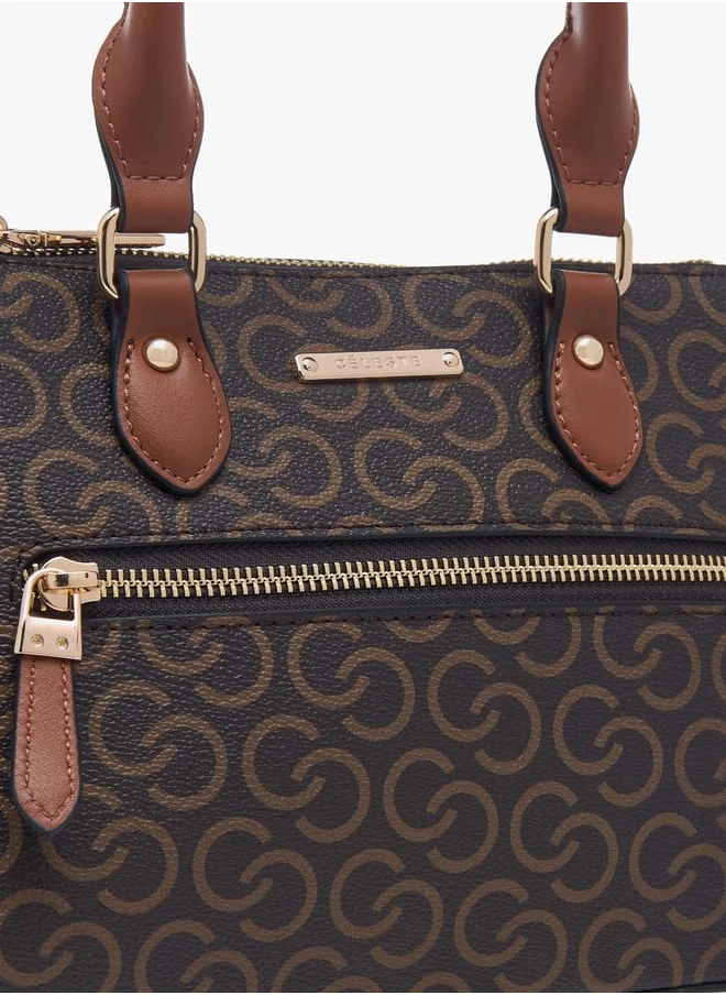 Celeste Women Monogram Print Tote Bag with Zip Closure and Double Handle