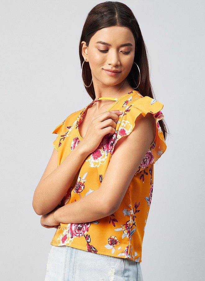 CHIMPAAANZEE Yellow Floral Printed Top - Image 3