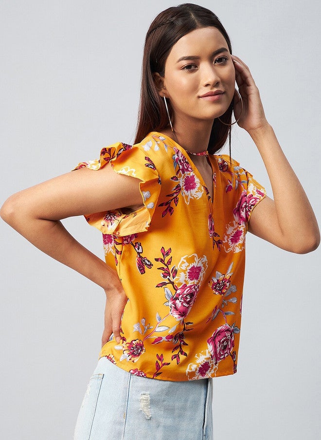 CHIMPAAANZEE Yellow Floral Printed Top - Image 1