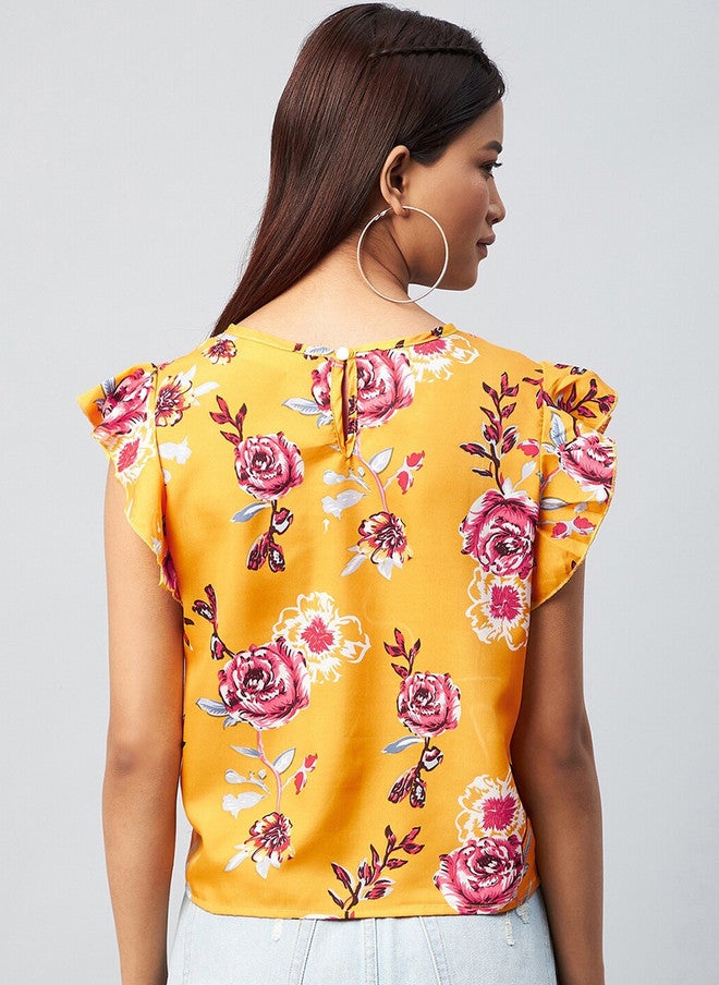 CHIMPAAANZEE Yellow Floral Printed Top - Image 4