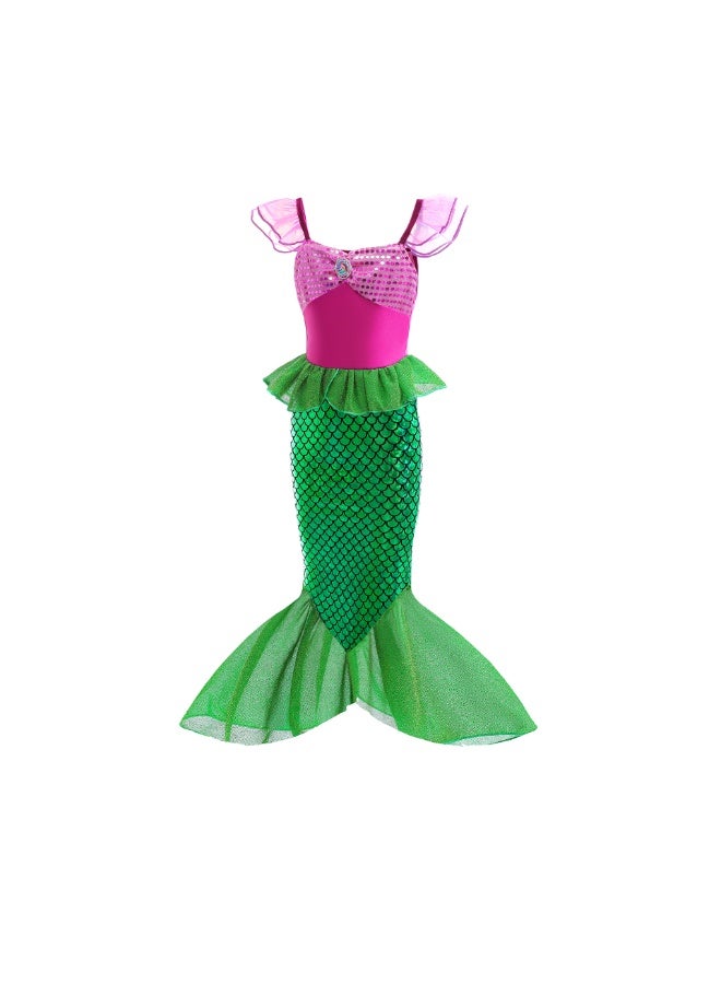 TAPIT Mermaid Princess Costume for Girls Kids Party Dress Up with Accessories Pendant Earrings Hair Clips Handbag Halloween Christmas Birthday Cosplay Outfit Mermaid Dress - Image 2