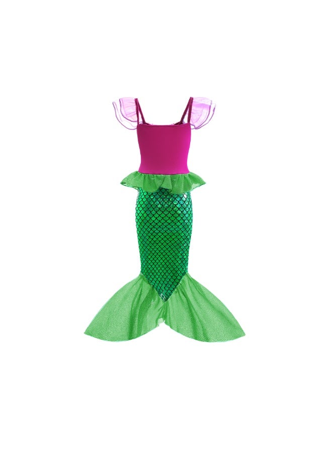 TAPIT Mermaid Princess Costume for Girls Kids Party Dress Up with Accessories Pendant Earrings Hair Clips Handbag Halloween Christmas Birthday Cosplay Outfit Mermaid Dress - Image 3