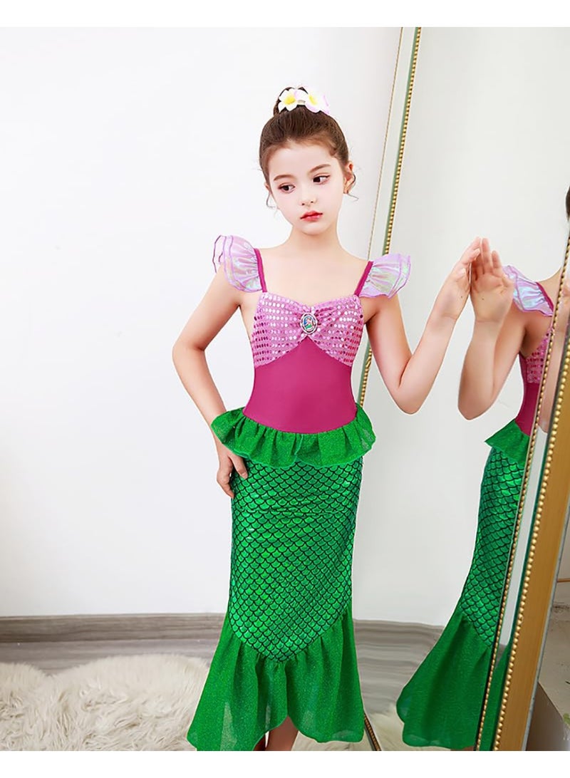 TAPIT Mermaid Princess Costume for Girls Kids Party Dress Up with Accessories Pendant Earrings Hair Clips Handbag Halloween Christmas Birthday Cosplay Outfit Mermaid Dress - Image 5
