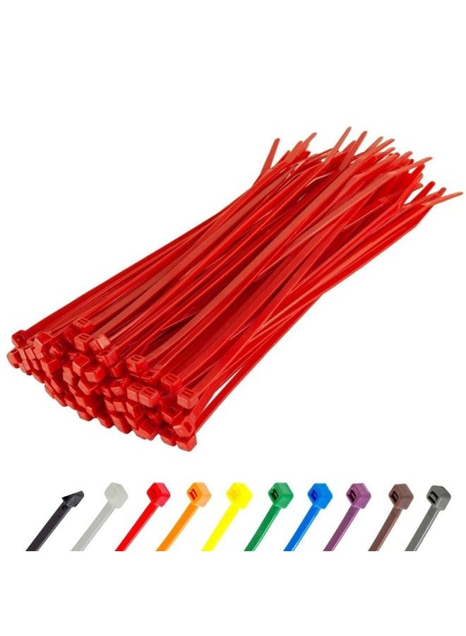 GTSE 8 Inch Red Zip Ties, 100 Pack, 18lb Strength, UV Resistant Strong Nylon Cable Ties, Self-Locking 8" Tie Wraps - Image 1