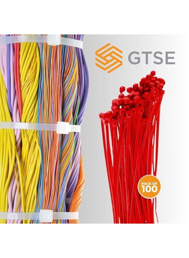 GTSE 8 Inch Red Zip Ties, 100 Pack, 18lb Strength, UV Resistant Strong Nylon Cable Ties, Self-Locking 8" Tie Wraps - Image 4