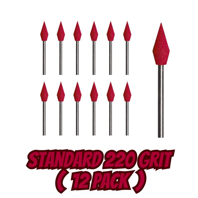 Dedeco Sunburst Points – 3/32” (2.35mm) Shank, Shape -14, Precision Thermoplastic Cleaning Polishing Deburring Rotary Tool Accessories, Standard 220 Grit, Aluminum Oxide - 12 Pack - Image 1