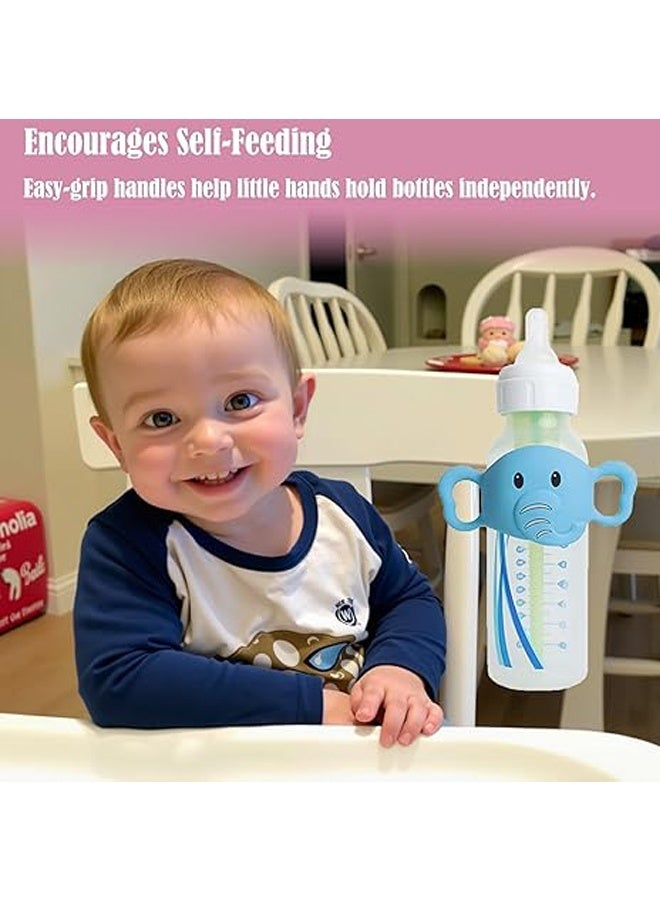 3-Pack Silicone Baby Bottle Handles for Dr. Brown's Narrow and Wide Baby Bottle Hoder, Elephant Design, Easy-Grip Self-Feeding Universal Bottle Handles, BPA Free, 100% Silicone, White, Gray, Blue - Image 3