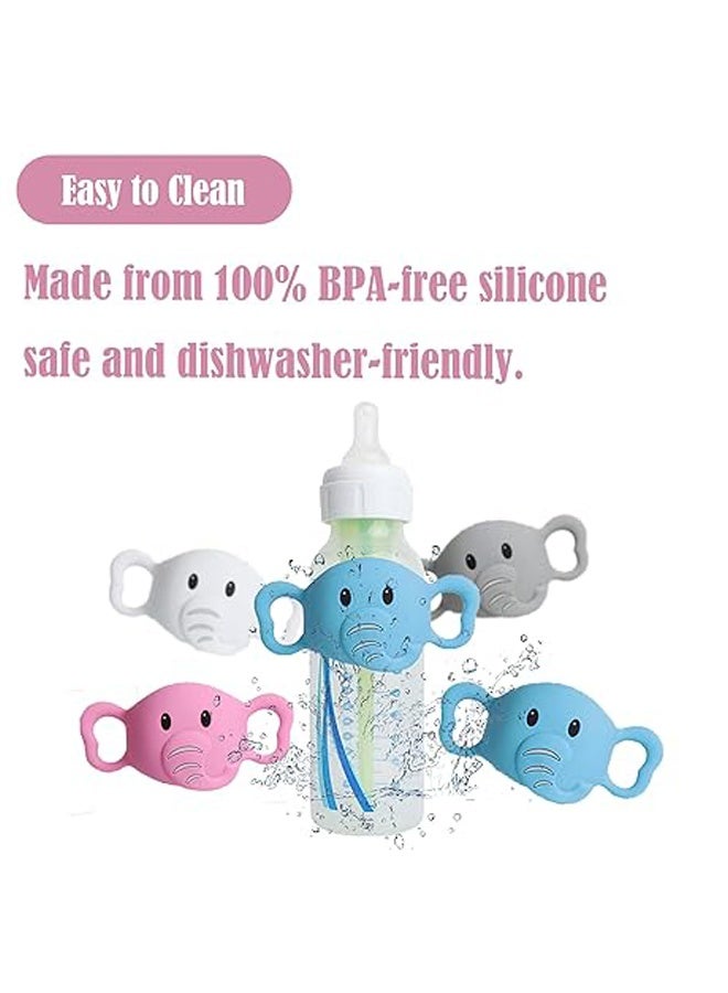3-Pack Silicone Baby Bottle Handles for Dr. Brown's Narrow and Wide Baby Bottle Hoder, Elephant Design, Easy-Grip Self-Feeding Universal Bottle Handles, BPA Free, 100% Silicone, White, Gray, Blue - Image 4