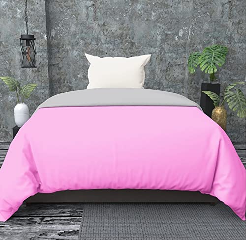 TURIYA 180 TC Microfiber 1 Pc Reversible Single Bed Duvet Cover/ Rajai Cover Cum Dohar; 90x60 inches; Pink and Grey - Image 1
