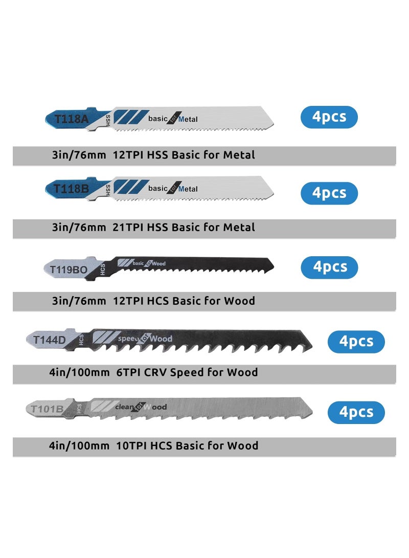 Zikra 20 Piece T Shank Jigsaw Blades Tool Assortment of Professional T-Handle Jig Saw Blade Kits Multi-Purpose Jig Saw Blades Replacement Set for Wood Pruning Plastic and Metal Cutting - Image 4