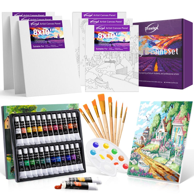 DRAWLEX 39 PCS Paint Set, Painting Kit with 24 Acrylic Paints, 8 Brushes, Art Supplies Set for Kids Adults - Image 1