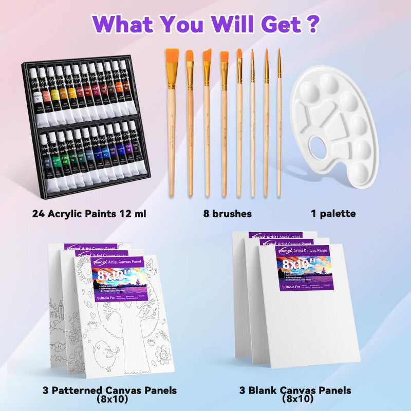 DRAWLEX 39 PCS Paint Set, Painting Kit with 24 Acrylic Paints, 8 Brushes, Art Supplies Set for Kids Adults - Image 3