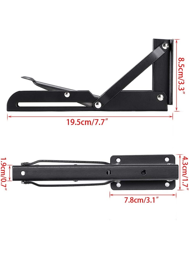 Sturdy Folding Shelf Brackets - Heavy Duty Metal Triangle Table Bench Folding Shelf Bracket White for Wall Mounted 8 Inch Black - Image 2