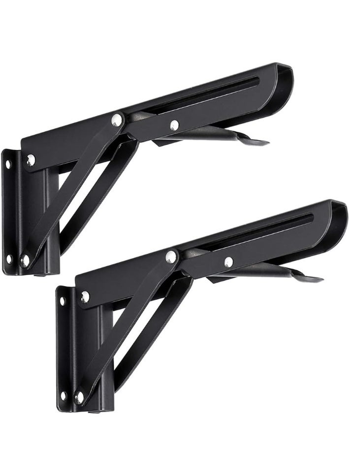 Sturdy Folding Shelf Brackets - Heavy Duty Metal Triangle Table Bench Folding Shelf Bracket White for Wall Mounted 8 Inch Black - Image 1