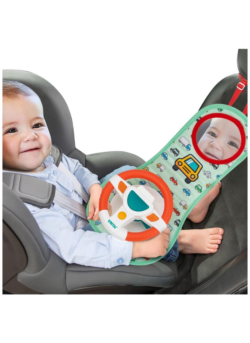 HUANGER Baby Car Seat Toys for Infants with Mirror Carseat Toys Steering Wheel with Music Lights Driving Sounds Car Seat Toy Baby Toys 18+ Months.  - Image 1