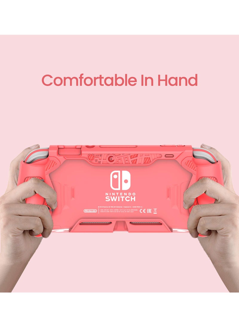 KASTWAVE Smart Switch Lite Protective Case for Nintendo, Daily Gift Ergonomic Sturdy Full Protection Gift Idea with HD Screen Protector Thumb Grip Caps for Family Coral  - Image 5
