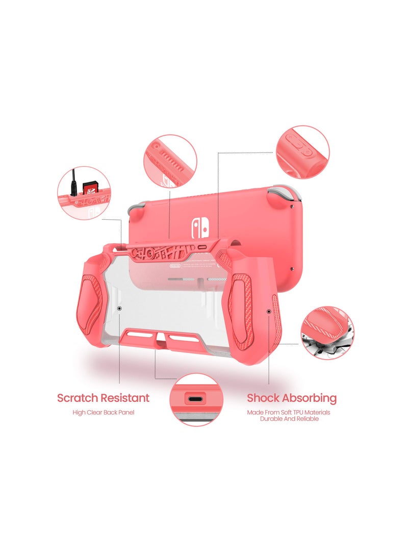 KASTWAVE Smart Switch Lite Protective Case for Nintendo, Daily Gift Ergonomic Sturdy Full Protection Gift Idea with HD Screen Protector Thumb Grip Caps for Family Coral  - Image 2