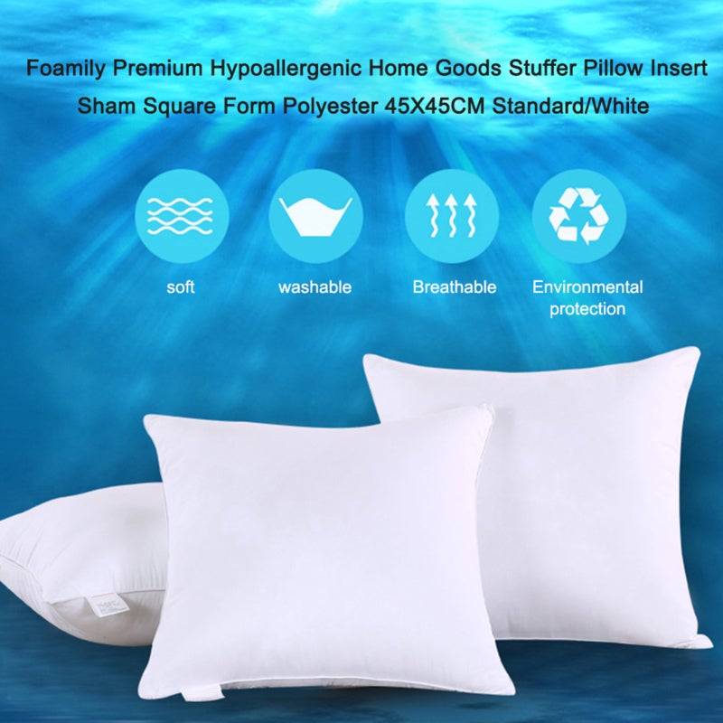 Foamily Premium Home Goods Stuffer Pillow Insert Sham Square Form Polyester 45X45CM Standard/White - Image 5