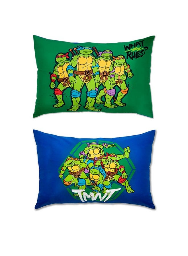 Teenage Mutant Ninja Turtles طقم سرير للأطفال من سلاحف النينجا المتحولة 4 قطع - يشمل لحاف، مجموعة شراشف - شراشف ملائمة + شراشف علوية + غطاء وسادة قابل للعكس لسرير الأولاد، أزرق - Image 4