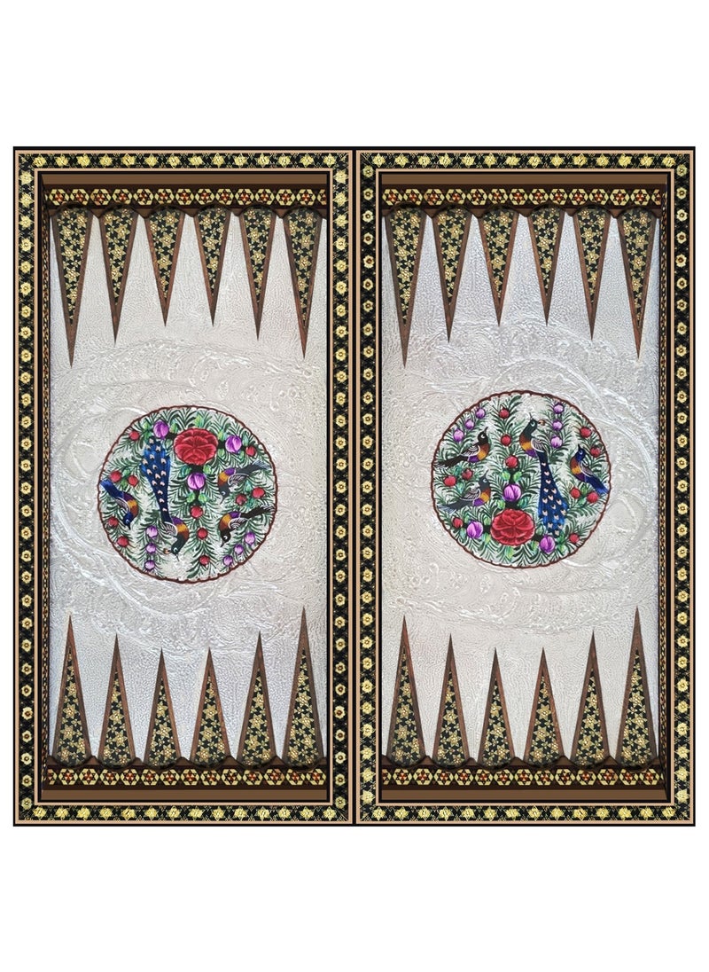 MARGOUN - Handmade Persian Khatam Chess Set with Backgammon and Marble Stone Pieces – A Timeless Masterpiece 50x50cm - Flower Design - Image 1