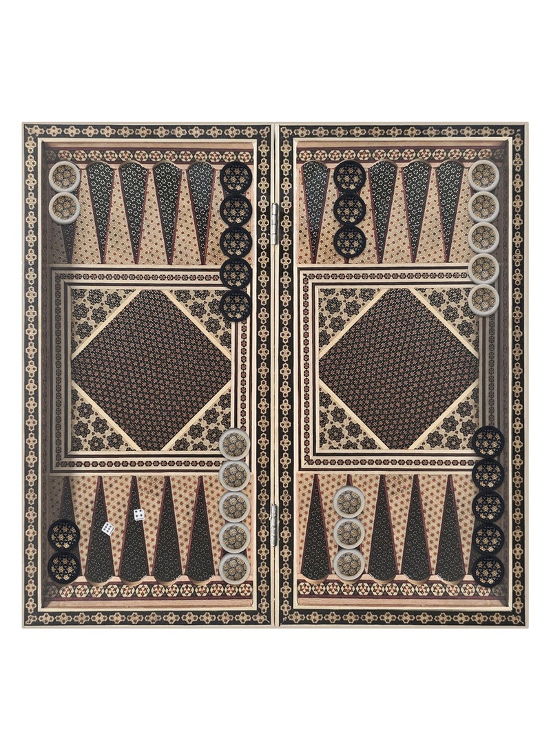 MARGOUN طقم شطرنج كاتم الفارسي اليدوي مع قطع الطاولة والحجر الرخامي - تحفة خالدة 50x50 سم - تصميم زهري - Image 3