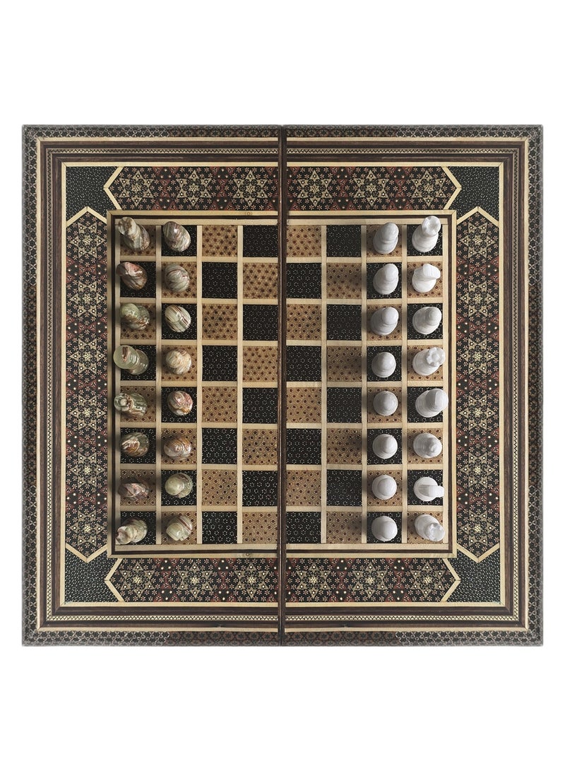 MARGOUN طقم شطرنج كاتم الفارسي اليدوي مع قطع الطاولة والحجر الرخامي - تحفة خالدة 50x50 سم - تصميم زهري - Image 2