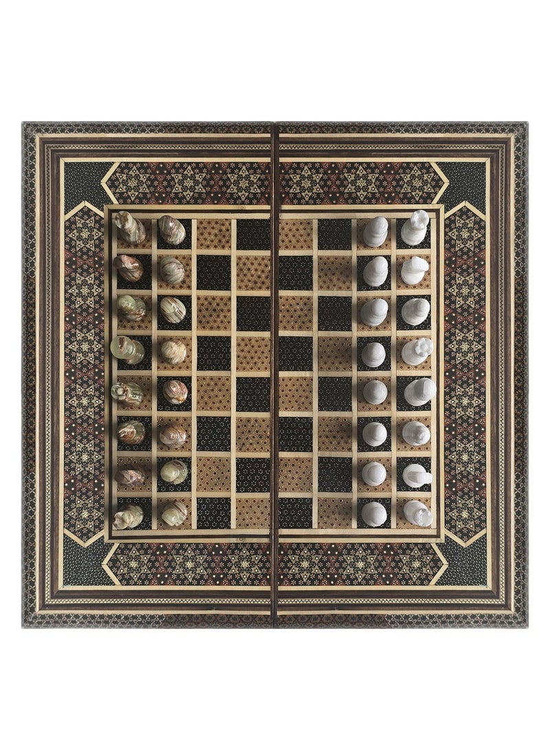 MARGOUN طقم شطرنج كاتم الفارسي اليدوي مع قطع الطاولة والحجر الرخامي - تحفة خالدة 50x50 سم - تصميم زهري - Image 4