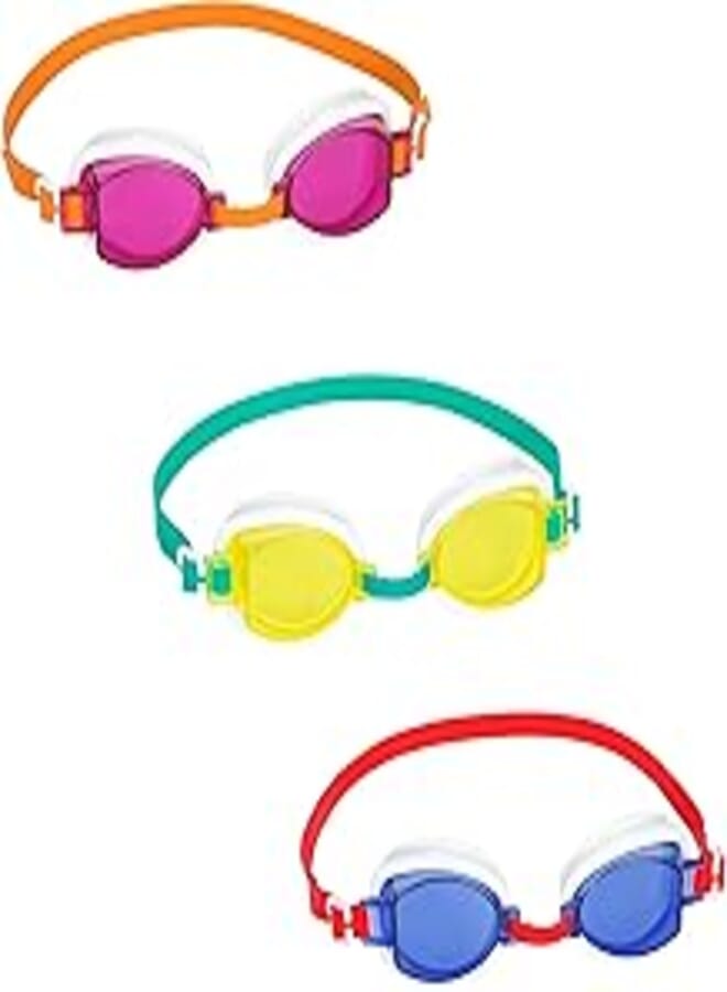 Bestway swimming goggles for kids, youth and juniors | no leaking uv protection and adjustable strap, aqua burst essential, assorted colours