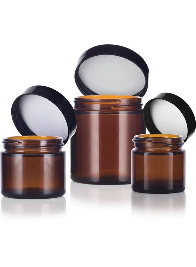 JUVITUS 6 piece Amber Glass Straight Sided Jar Multi Size Set : Includes 2-1 oz, 2-2 oz, and 2-4 oz Amber Glass Jars with Black Lids + Spatulas for Aromatherapy, Essential Oils, Travel and Home - Image 3