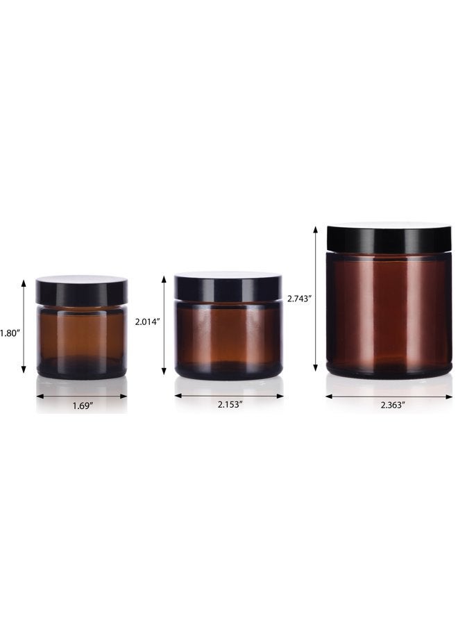 JUVITUS 6 piece Amber Glass Straight Sided Jar Multi Size Set : Includes 2-1 oz, 2-2 oz, and 2-4 oz Amber Glass Jars with Black Lids + Spatulas for Aromatherapy, Essential Oils, Travel and Home - Image 2
