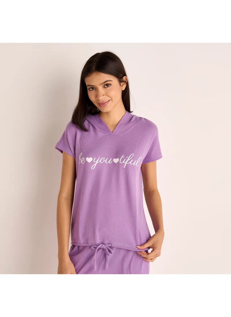 فاف Slogan Print Hooded T-shirt and Elasticated Joggers Set