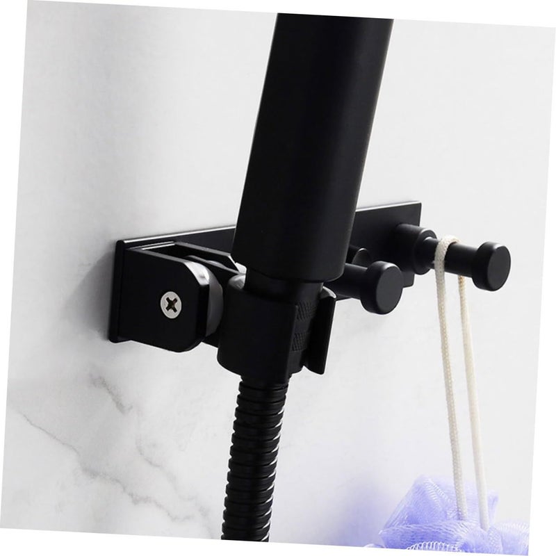 Black Matte Aluminum Shower Head Holder Wall Rack With Hook For Towels And Accessories - Image 5