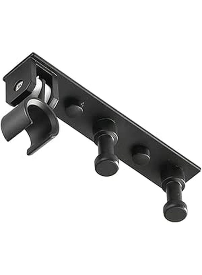 Black Matte Aluminum Shower Head Holder Wall Rack With Hook For Towels And Accessories - Image 1