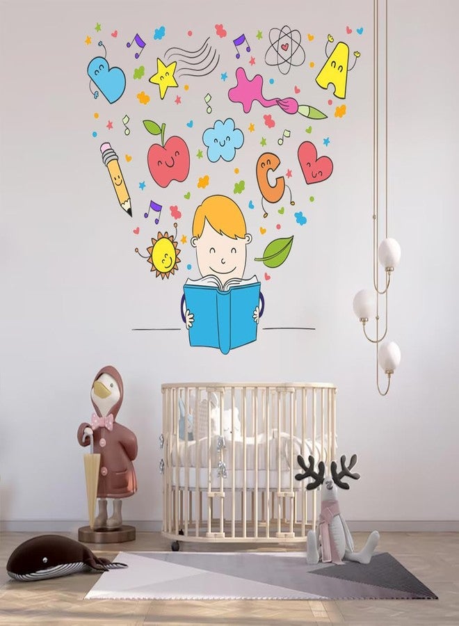 StickMe Reading Book Baby Wall Sticker - Self Adhesive Peel & Stick Vinyl Stickers Set for Kids Room, Nursery Preschool Kindergarten, Playroom SM085 (Multi Colour, 100cm X 100 cm) - Image 1
