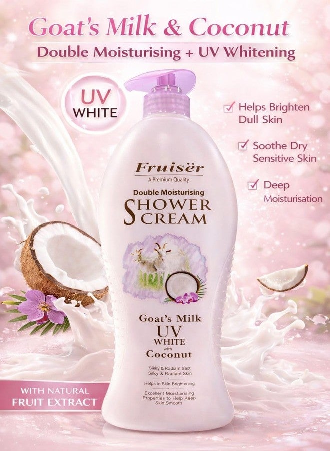 Fruiser Double Moisturising Shower Cream - Goat’s Milk UV White with Coconut - 1000ml | Nourishing & Brightening Body Wash for Soft, Smooth, and Radiant Skin - Image 2