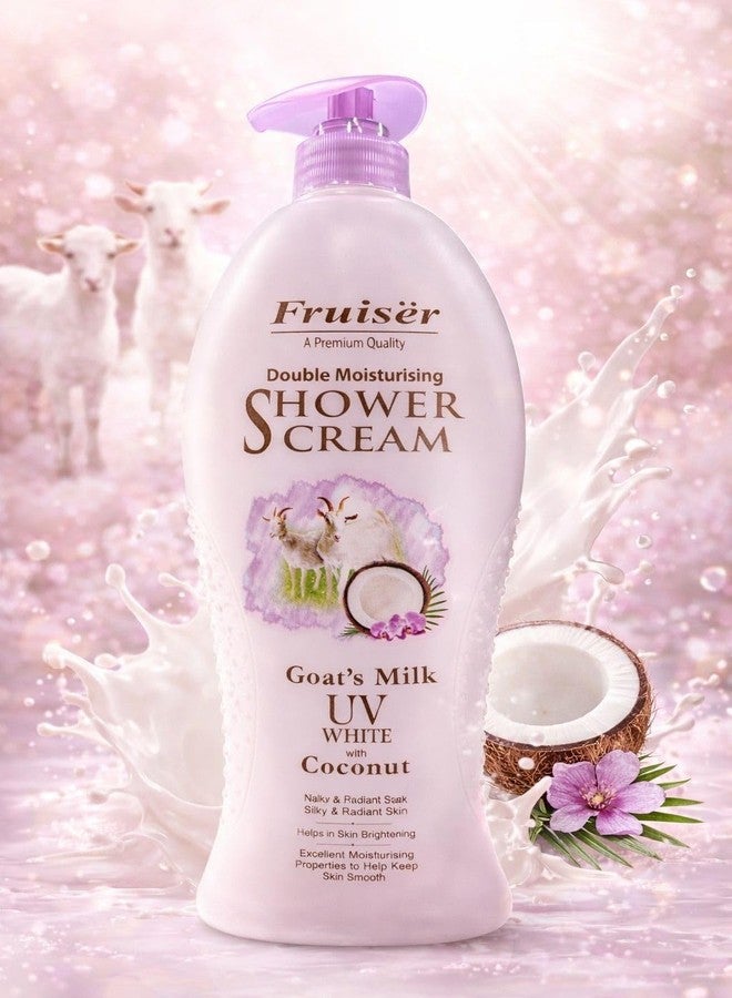 Fruiser Double Moisturising Shower Cream - Goat’s Milk UV White with Coconut - 1000ml | Nourishing & Brightening Body Wash for Soft, Smooth, and Radiant Skin - Image 3