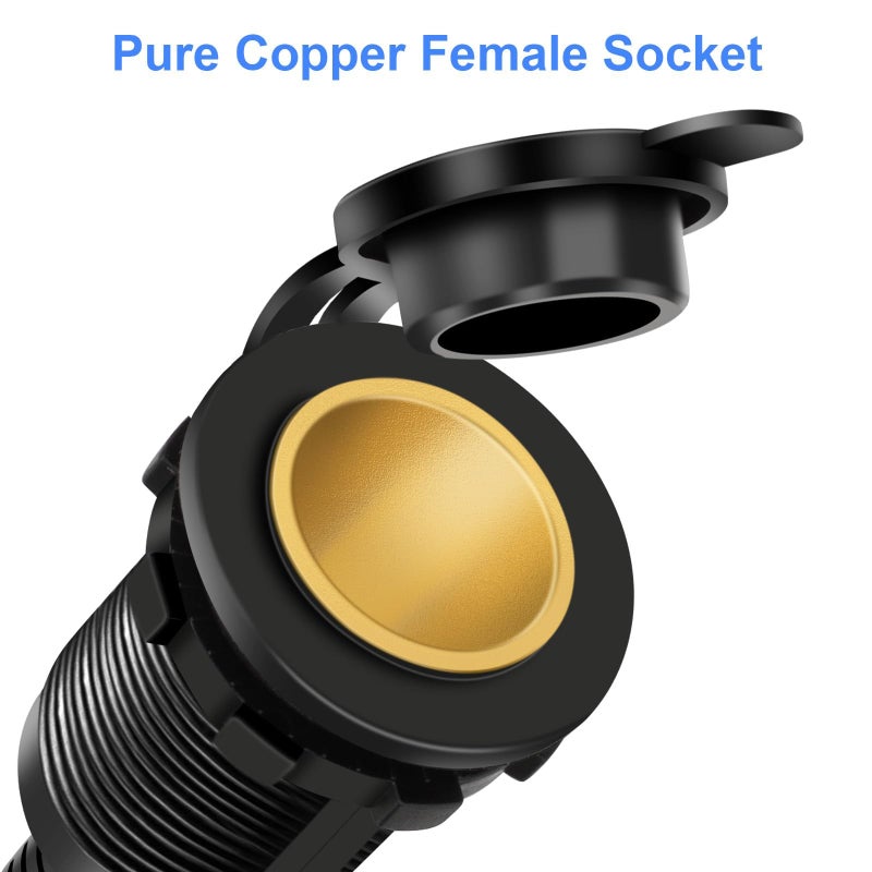 SOLARAE Vehicle Power Socket Extension Cord for 12V 24V DC Outlet, 6.6FT 13AWG Female Plug Cable with 3 Blade Fuses, Waterproof Cover for Car Marine RV Truck Motorcycle - Image 5