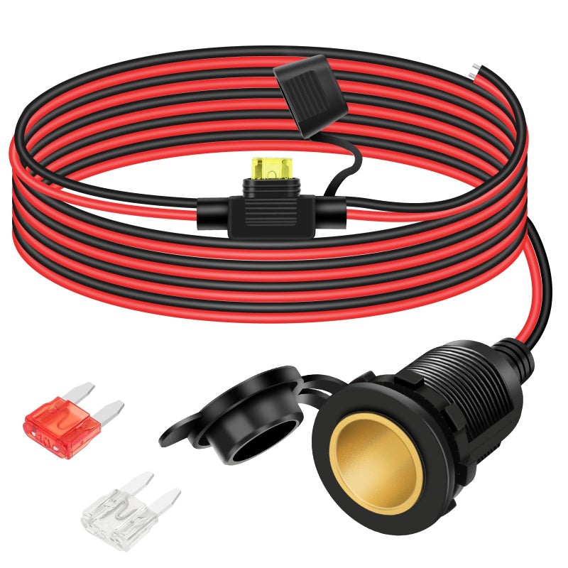 SOLARAE Vehicle Power Socket Extension Cord for 12V 24V DC Outlet, 6.6FT 13AWG Female Plug Cable with 3 Blade Fuses, Waterproof Cover for Car Marine RV Truck Motorcycle - Image 1