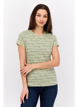 Women Round Neck Short Sleeves Allover Print Top, Light Olive - pzsku/ZACDE4BD33CD9A9620362Z/45/_/1737642223/92ecfca3-4534-4be5-8b96-69f834ec7a9d