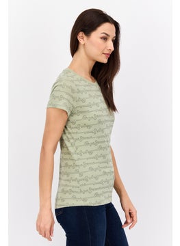 Women Round Neck Short Sleeves Allover Print Top, Light Olive - pzsku/ZACDE4BD33CD9A9620362Z/45/_/1737642228/ce258a1e-8fde-427c-9642-eb0011ad447d