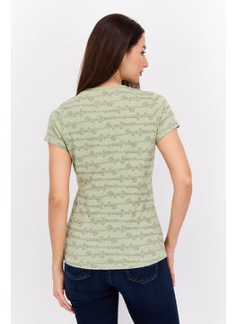 Women Round Neck Short Sleeves Allover Print Top, Light Olive - pzsku/ZACDE4BD33CD9A9620362Z/45/_/1737642233/dca5ba3b-852e-4e09-b813-917354ce8b94