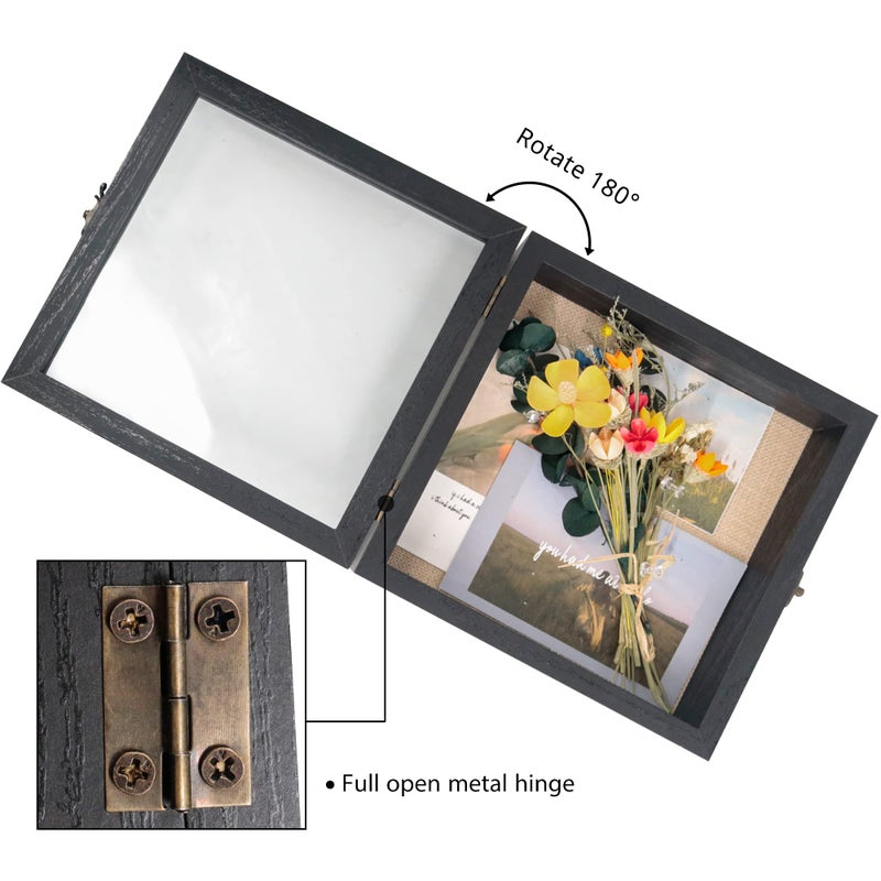 GraduationMall 8x8 Wood Shadow Box Frame Glass Door Display Case with Linen Back and 6 Stick Pins 1.5 inches Interior Depth Ideal for Memorabilia Pictures Flowers Medals Tickets Rustic Black - Image 4