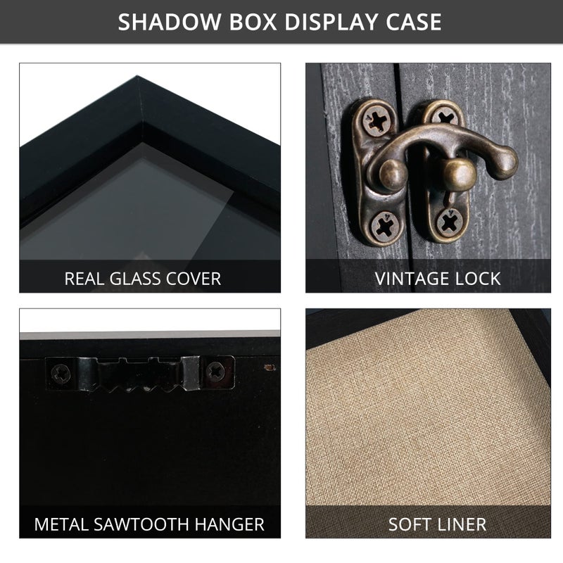 GraduationMall 8x8 Wood Shadow Box Frame Glass Door Display Case with Linen Back and 6 Stick Pins 1.5 inches Interior Depth Ideal for Memorabilia Pictures Flowers Medals Tickets Rustic Black - Image 3