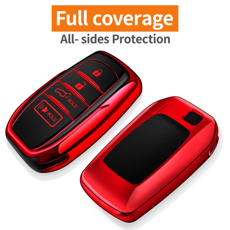 Sindeda for Toyota Key Fob Cover with Metal Keychain & Leather Strap for 2025-2026 Camry 4 Runner 2019-2026 Venza, Land Cruiser,2023-2026 Tacoma Grand Highlander,Corolla,bZ4X,4-5 Buttons(Red) - Image 3