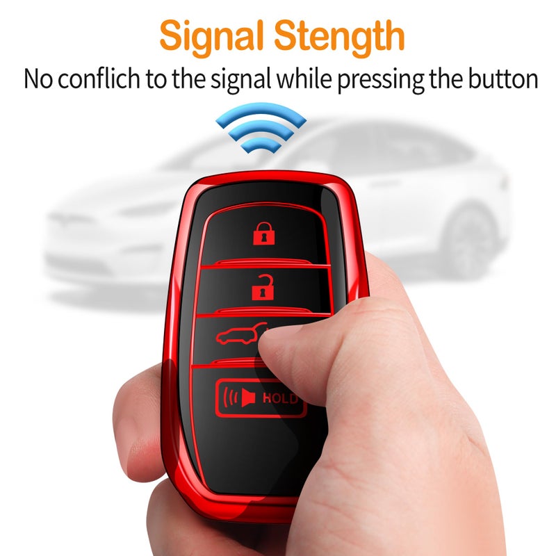 Sindeda for Toyota Key Fob Cover with Metal Keychain & Leather Strap for 2025-2026 Camry 4 Runner 2019-2026 Venza, Land Cruiser,2023-2026 Tacoma Grand Highlander,Corolla,bZ4X,4-5 Buttons(Red) - Image 5